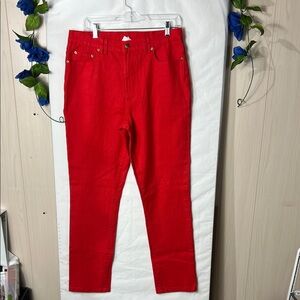 Red straight leg pants